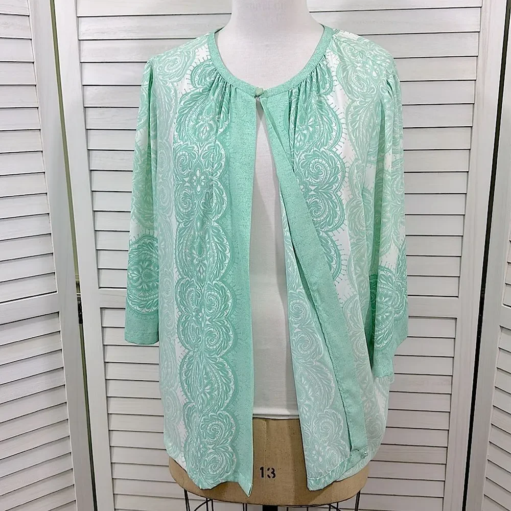 Bob Mackie 2X Cardigan Green Wearable Art LIKE NEW